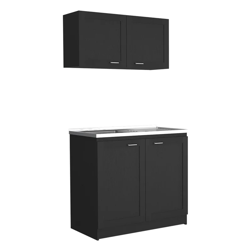 Set Muebles de cocina Zurich en Melamina, con mueble de encimera en acero inoxidable y mueble sobre campana