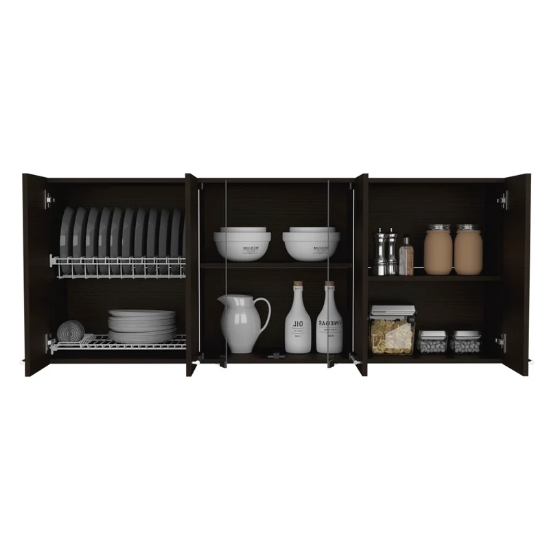 Mueble de Pared Cocina con Cristal 150 en Melamina, con multiples puertas
