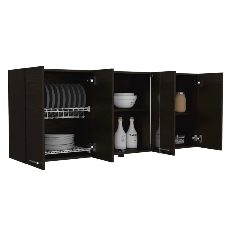 Mueble de Pared Cocina con Cristal 150 en Melamina, con multiples puertas