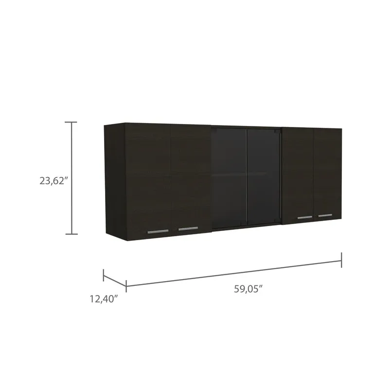 Mueble de Pared Cocina con Cristal 150 en Melamina, con multiples puertas