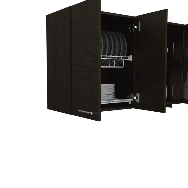Mueble de Pared Cocina con Cristal 150 en Melamina, con multiples puertas