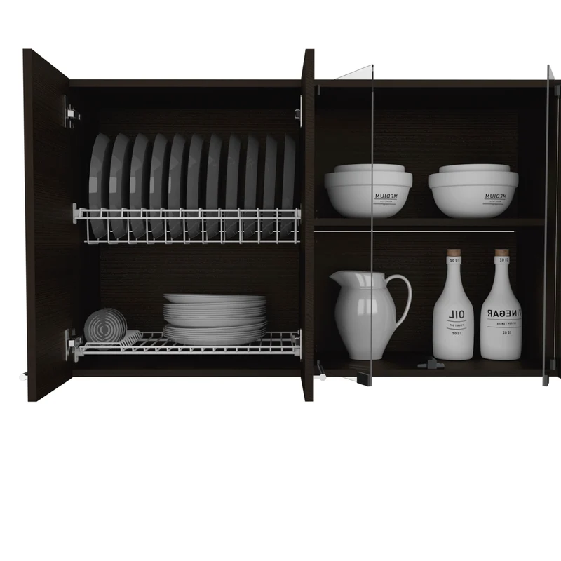 Mueble de Pared Cocina con Cristal 150 en Melamina, con multiples puertas