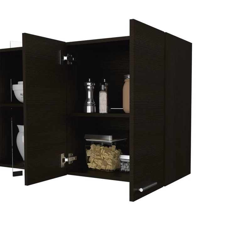 Mueble de Pared Cocina con Cristal 150 en Melamina, con multiples puertas