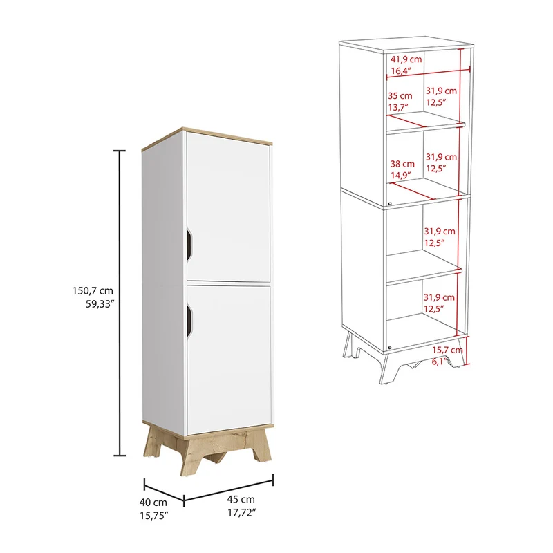 Mueble auxiliar de cocina alto Pamplona en Melamina con 4 estantes y 2 puertas