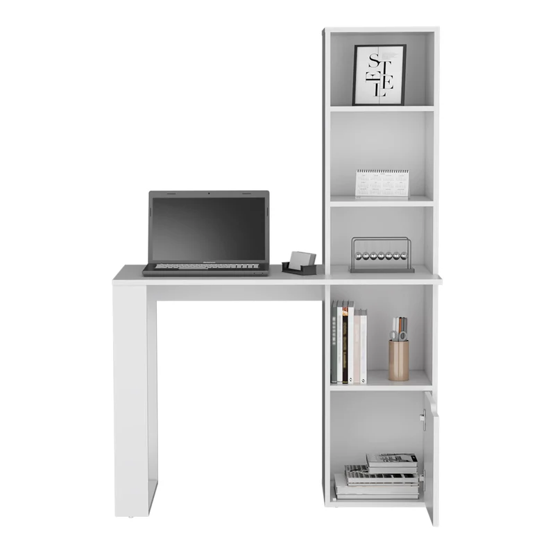 Escritorio de ordenador Lowa en Melamina con 1 armario y librería de 4 niveles