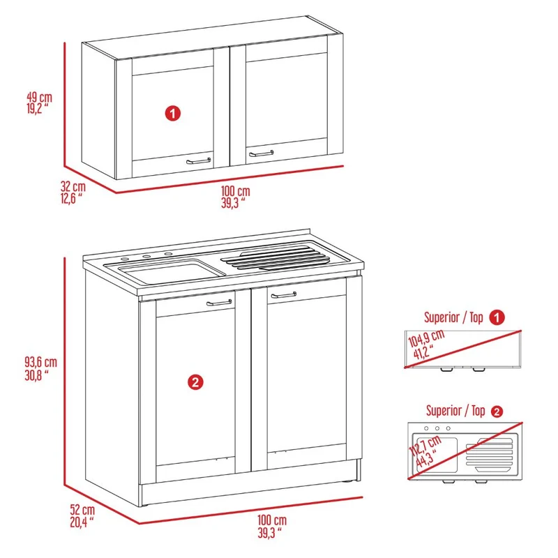 Set de Cocina Zurich, con Mueble Inferior y Superior, Blanco