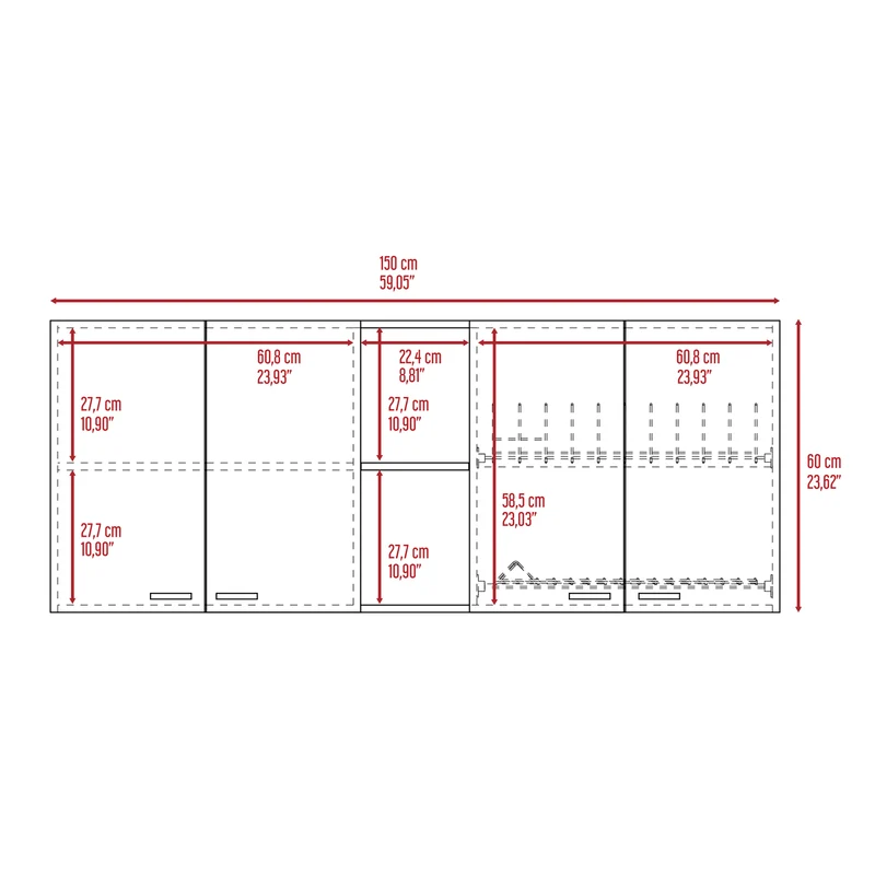 Mueble de Pared Cocina Portofino 150, Amplio y Práctico, con Puertas y Estantes para Platos, Blanco