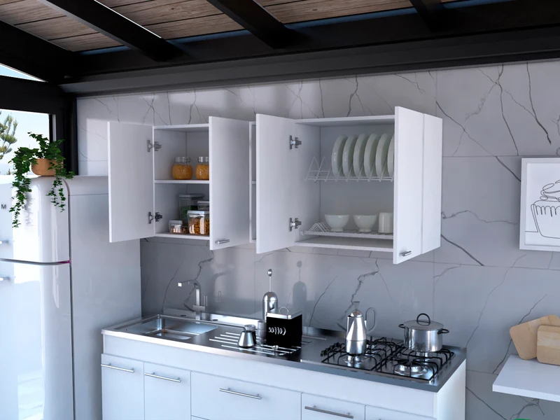 Mueble de Pared Cocina Portofino 150, Amplio y Práctico, con Puertas y Estantes para Platos, Blanco
