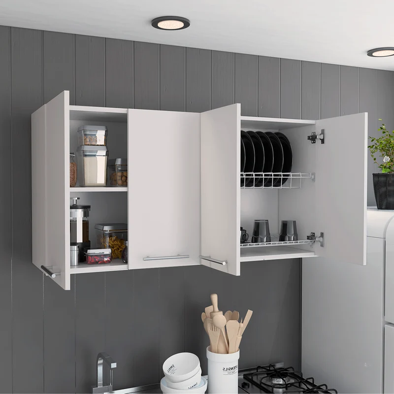 Mueble de Pared para Cocina 120, con estante para platos, Blanco