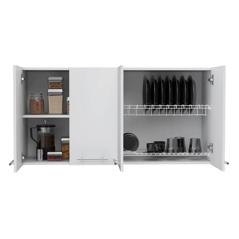 Mueble de Pared para Cocina 120, con estante para platos, Blanco