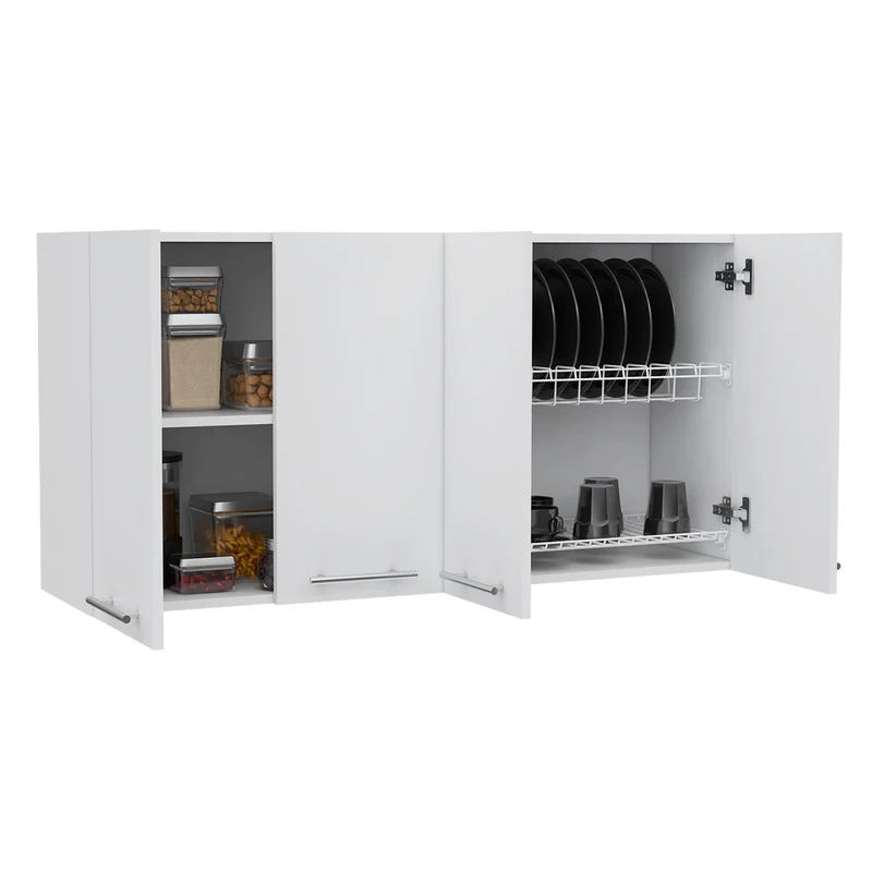 Mueble de Pared para Cocina 120, con estante para platos, Blanco