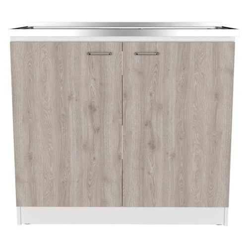 Mueble de cocina Nápoles, con fregadero , Blanco / Ceniza