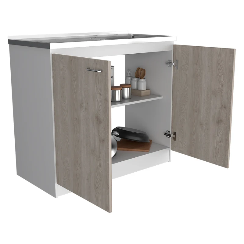 Mueble de cocina Nápoles, con fregadero , Blanco / Ceniza