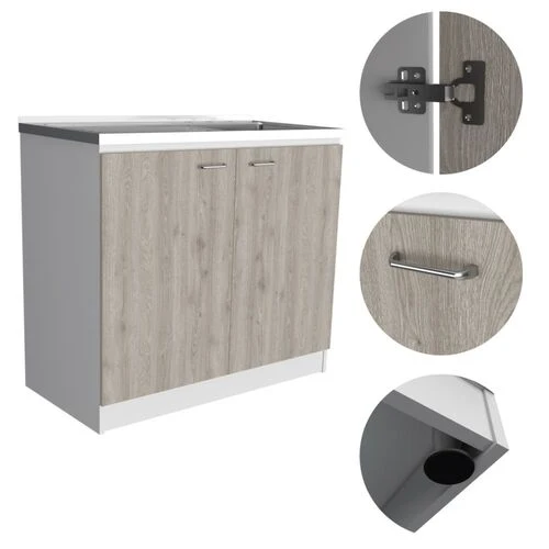 Mueble de cocina Nápoles, con fregadero , Blanco / Ceniza