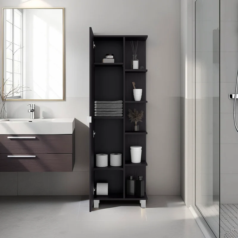 Mueble Alto de Baño Urano con Espejo, Diseño Moderno con Múltiples Repisas, Wengue