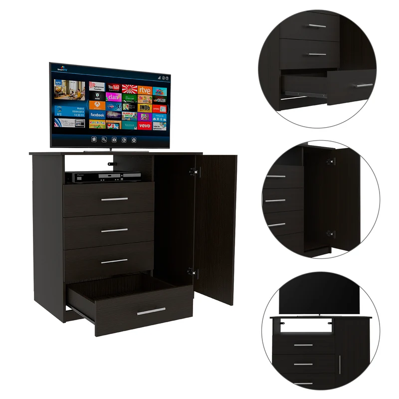Cómoda con Armario Perú, Multifuncional con 4 Cajones y Superficie para TV, Wengue