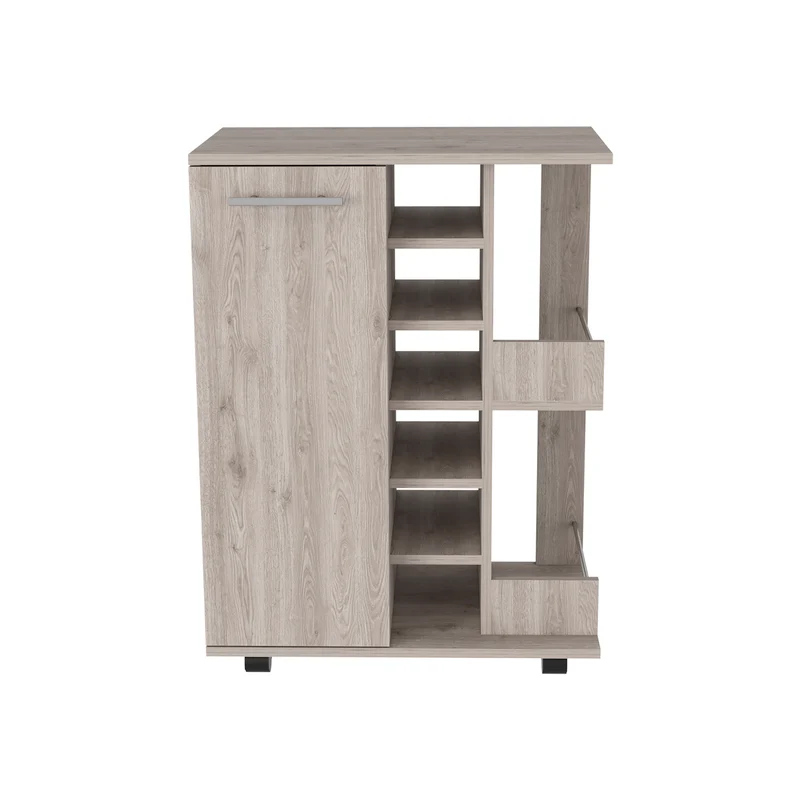 Carrito de Bar, Bar Cart, con botellero y ruedas, Carbon, Ceniza