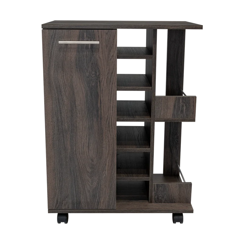 Carrito de Bar, Bar Cart, con botellero y ruedas, Carbon, Ceniza