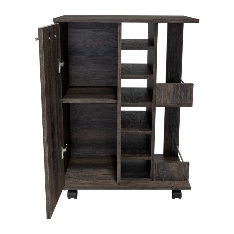 Carrito de Bar, Bar Cart, con botellero y ruedas, Carbon, Ceniza
