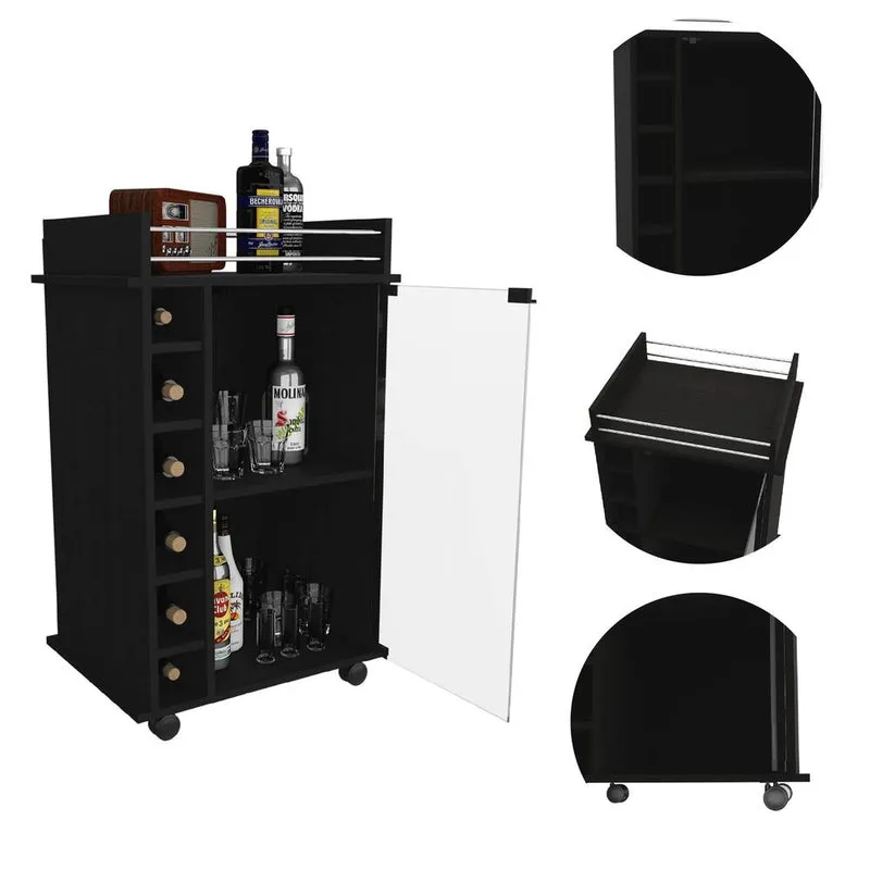 Carrito de Bar Dukat, con ruedas y puerta de cristal, Wengue/ Roble gris