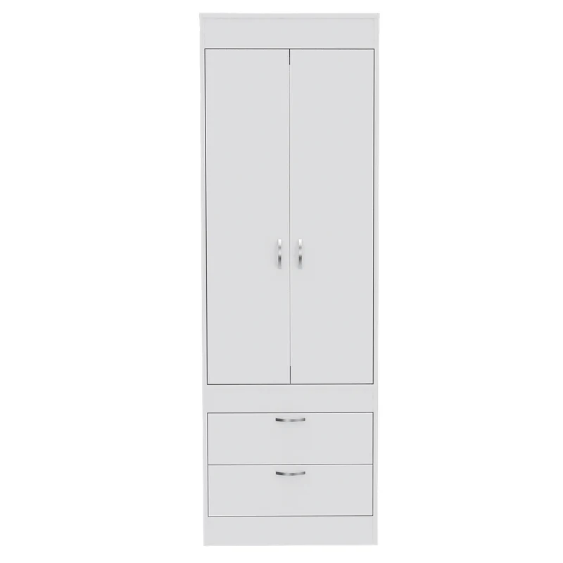 Armario Lisboa, con 2 cajones y barra de colgar, Blanco