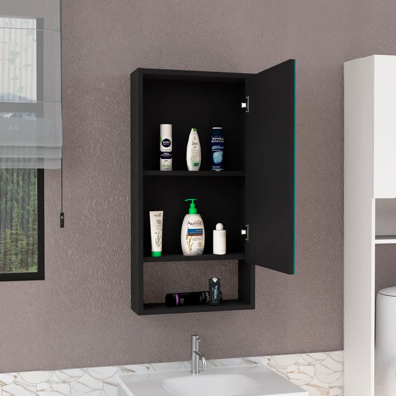 Armario Espejo de Baño Mariana, Moderno, con Estante Abierto, Wengue