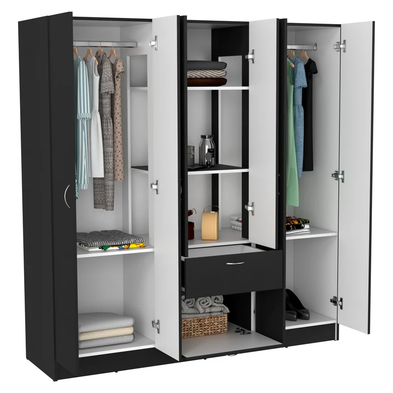 Armario de 6 Puertas Mitu, con un cajón y gabinete, Wengue / Blanco