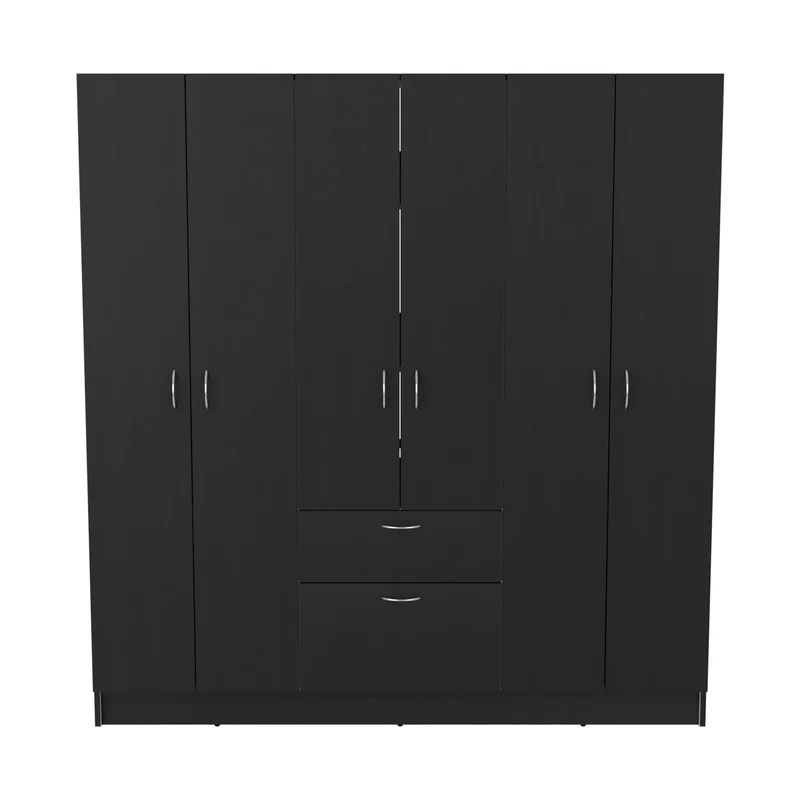 Armario de 6 Puertas Mitu, con un cajón y gabinete, Wengue / Blanco