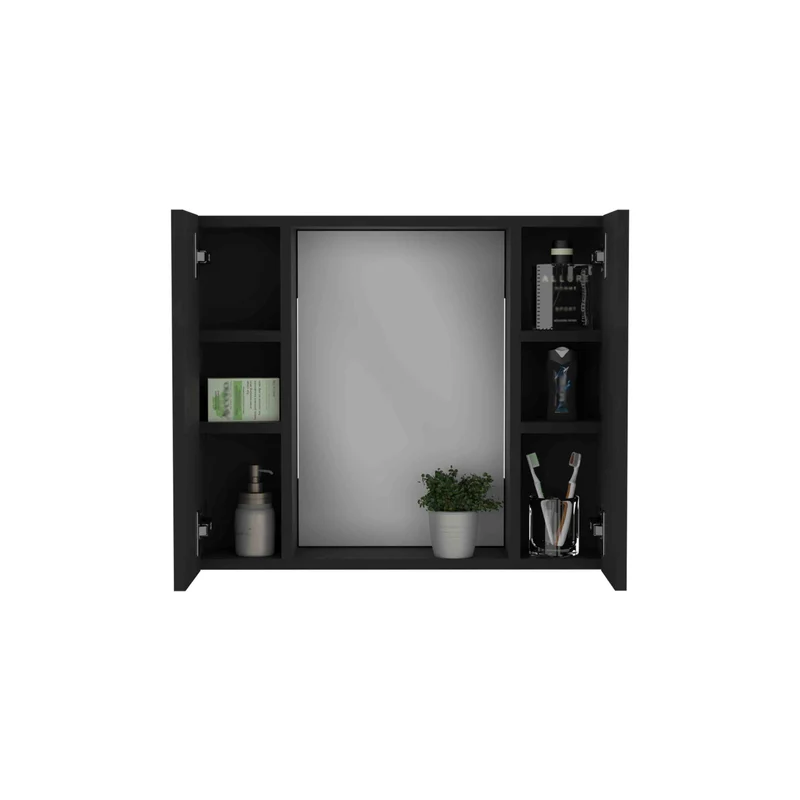 Armario Artemisa para Baño con Espejo Central y Almacenamiento Multi-Estante, Wengue