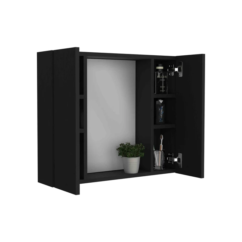 Armario Artemisa para Baño con Espejo Central y Almacenamiento Multi-Estante, Wengue
