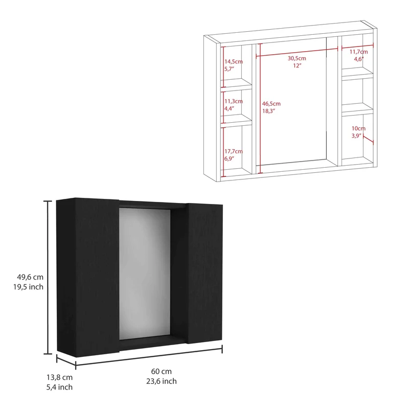 Armario Artemisa para Baño con Espejo Central y Almacenamiento Multi-Estante, Wengue