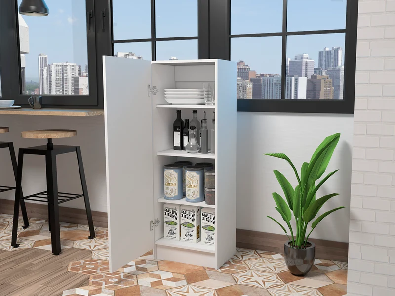 Aparador Belleria, Estilo Minimalista con 4 Estantes y Diseño Compacto, Blanco