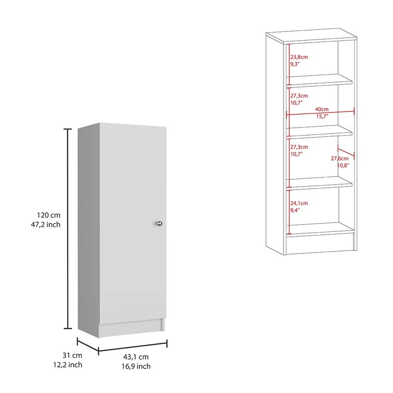 Aparador Belleria, Estilo Minimalista con 4 Estantes y Diseño Compacto, Blanco