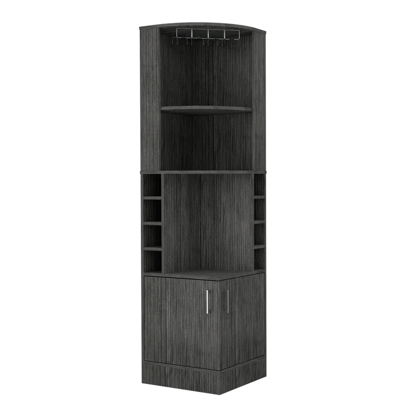 Mueble bar esquinero Syrah, con soporte para copas, Roble Gris