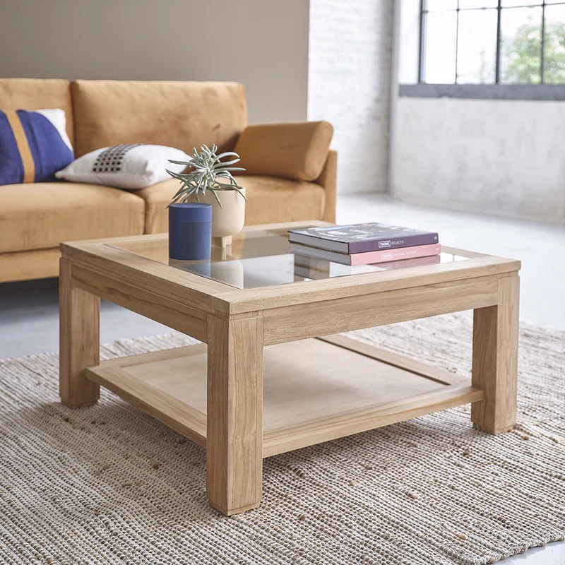 Mesa de centro de teca maciza 80 cm