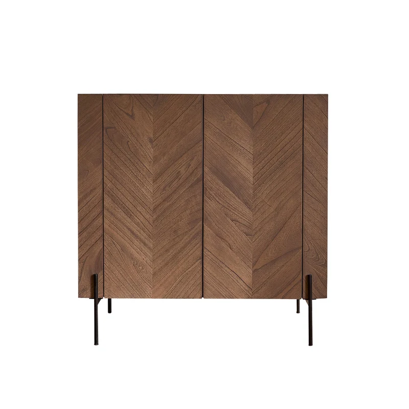 Mueble bar de mindi macizo y metal acabado nogal 100 cm