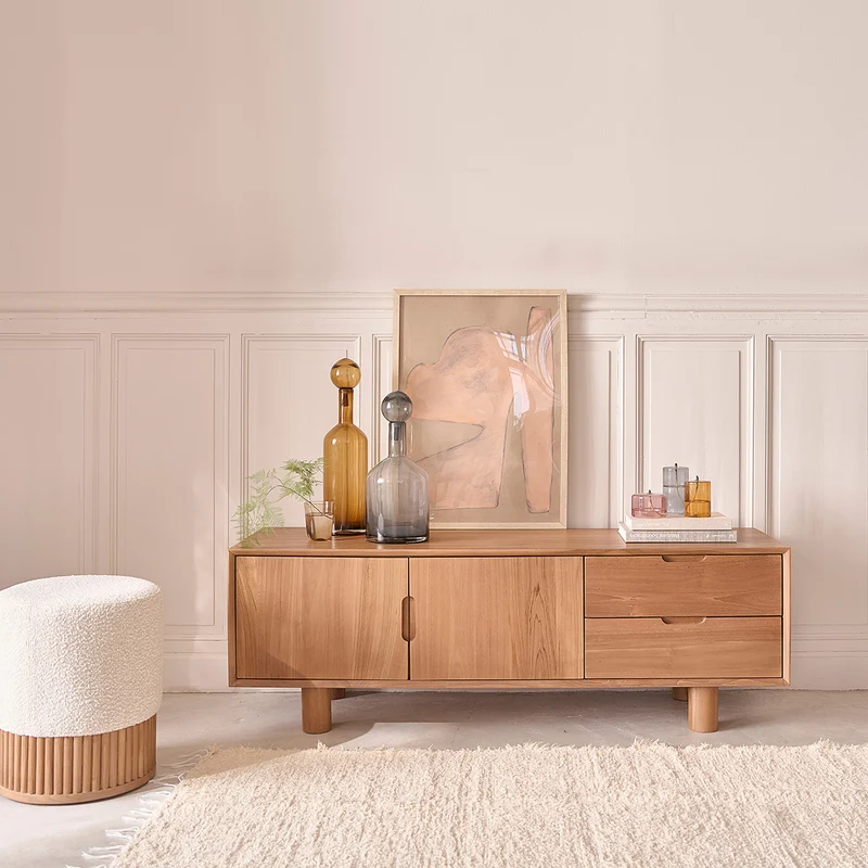 Mueble de TV de teca maciza de 150 cm
