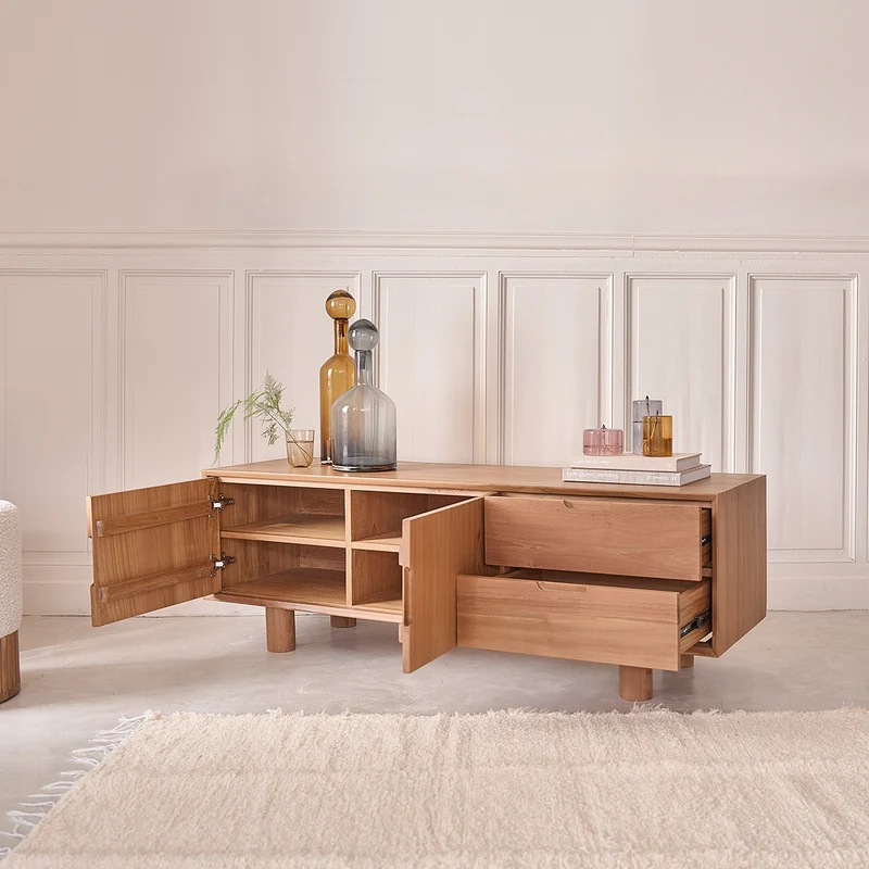 Mueble de TV de teca maciza de 150 cm