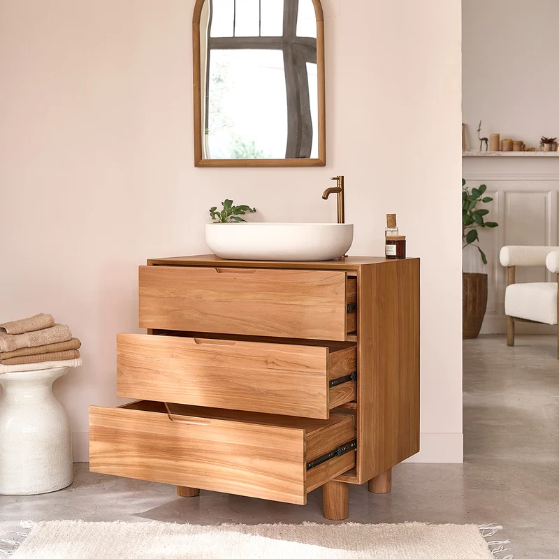 Mueble de baño de teca maciza 80 cm