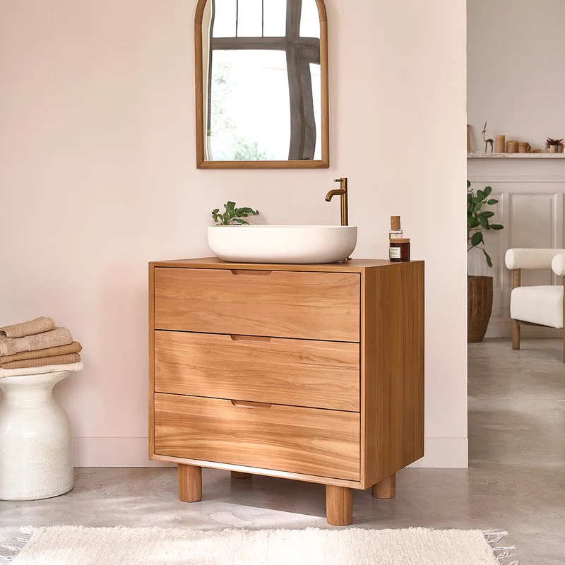 Mueble de baño de teca maciza 80 cm