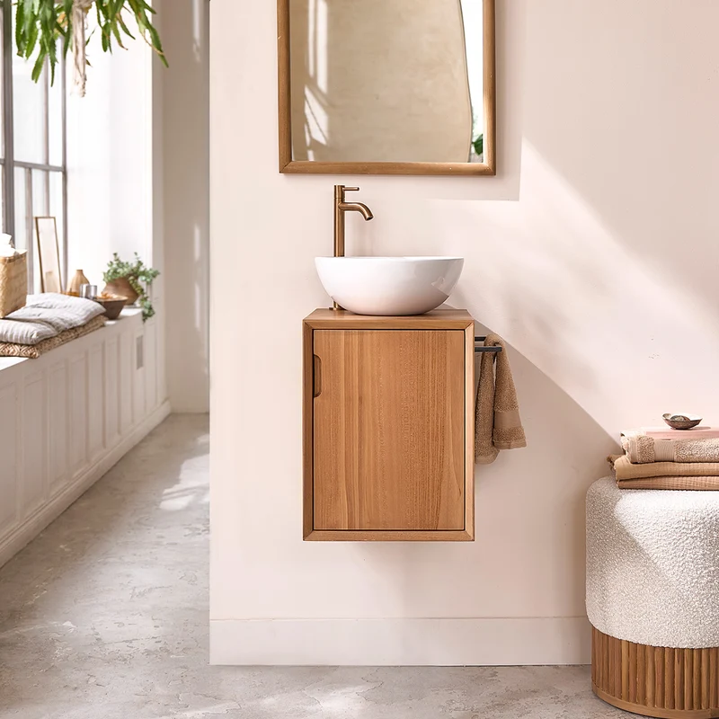 Lavabo suspendido de teca maciza 35 cm