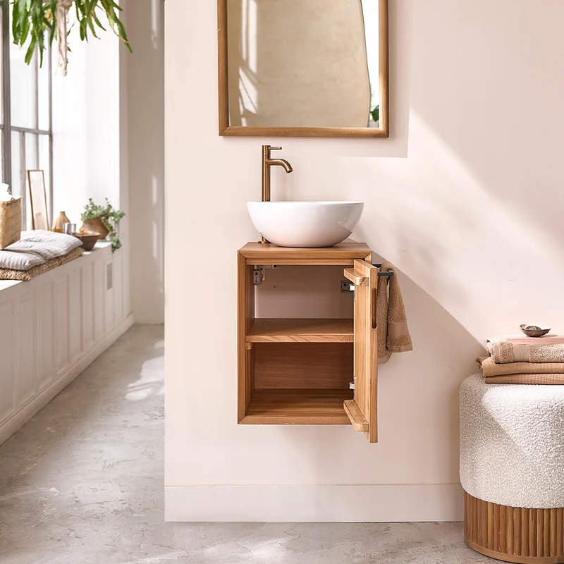 Lavabo suspendido de teca maciza 35 cm
