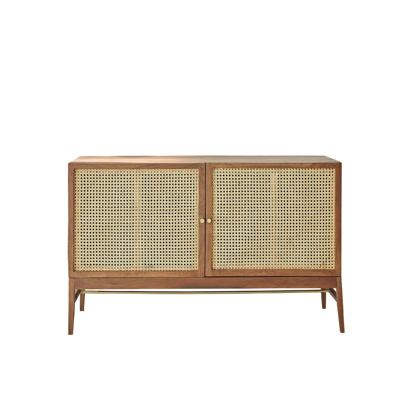 Cómoda de acacia maciza acabado nogal y rejilla 120 cm