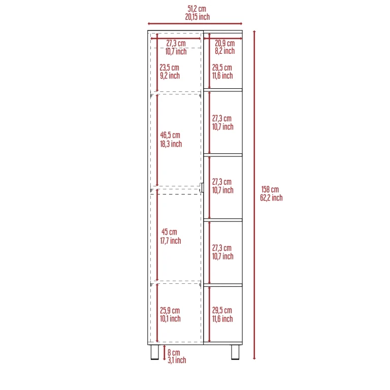 Mueble Alto de Baño Urano, con 5 estantes