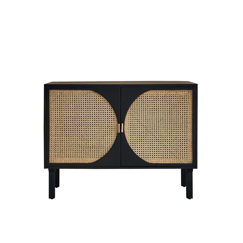 Aparador de mango macizo negro y rejilla de 100 cm