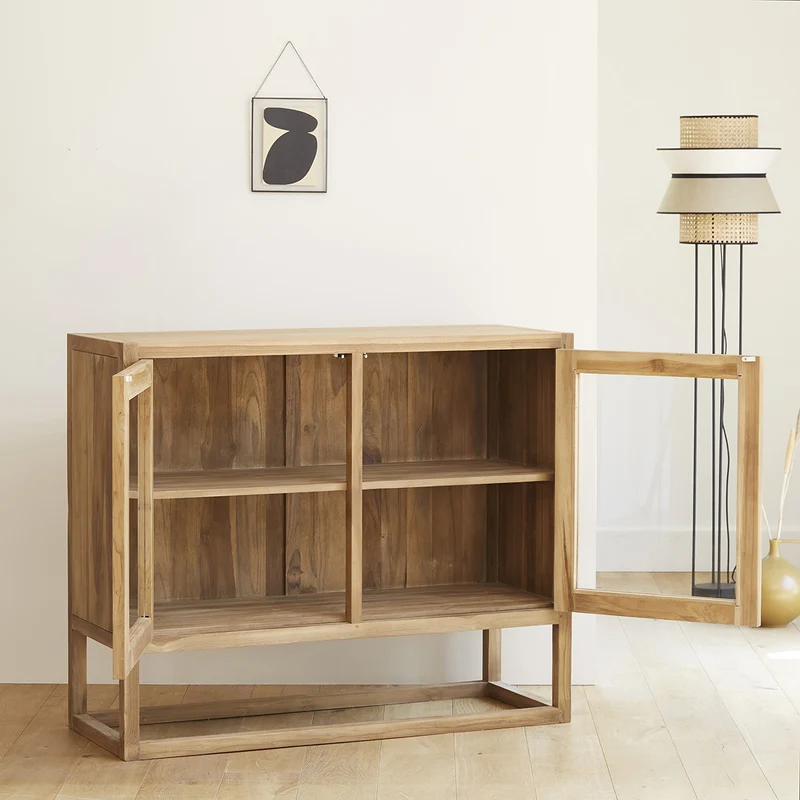 Aparador de teca maciza y cristal 120 cm
