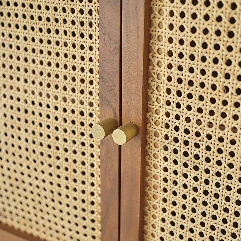 Aparador de acacia maciza acabado nogal y rejilla de 120 cm