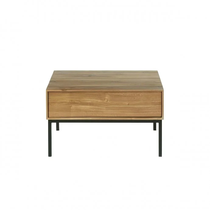 Mesa de centro de teca maciza y metal 70 cm