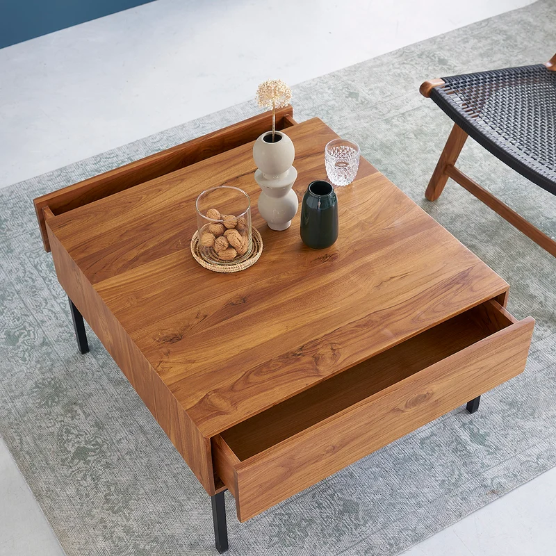 Mesa de centro de teca maciza y metal 70 cm