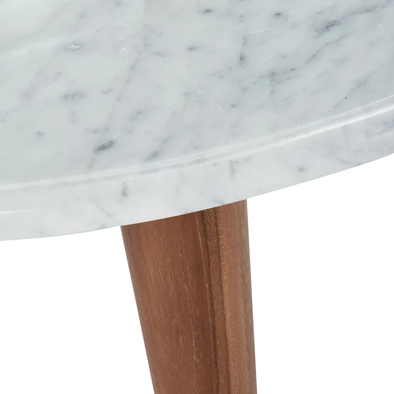 Mesa de centro de mármol y teca maciza Ø 70 cm